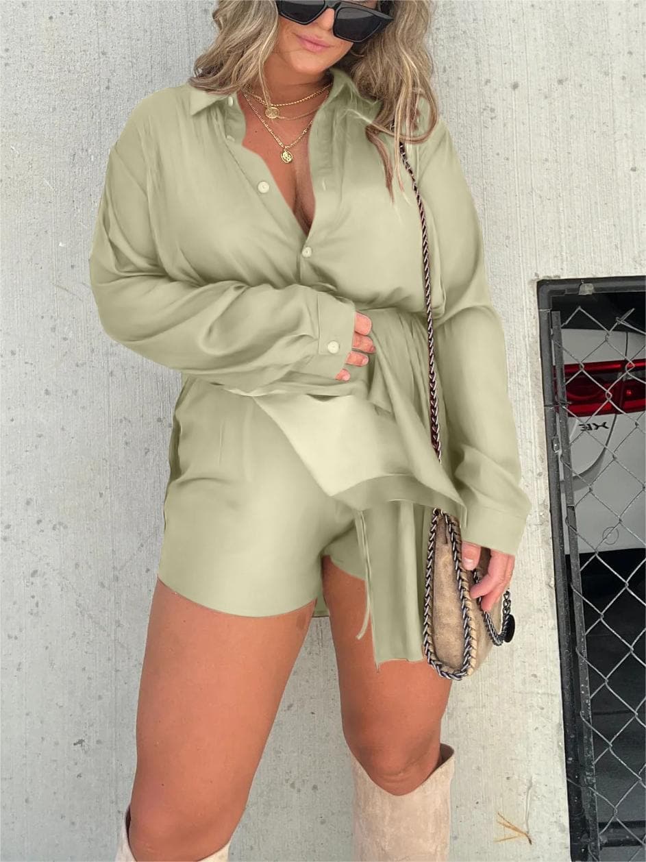 ✨2025 Nouvel ensemble tunique barboteuse en satin pour la nuit✨