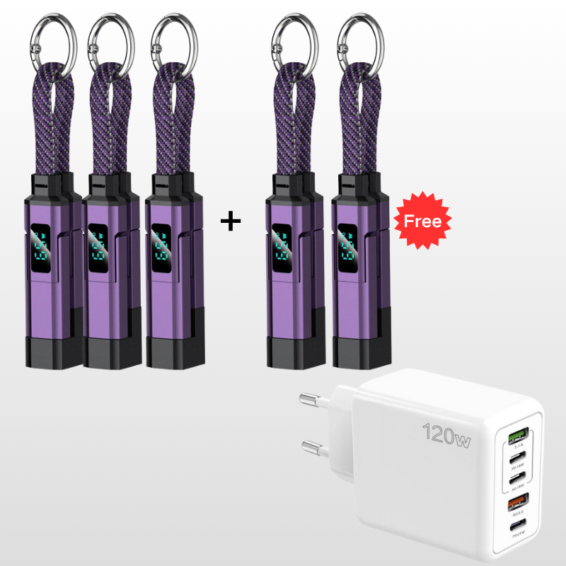 💐50% DE RÉDUCTION ! 🔌 Câble de charge 4 en 1 avec affichage numérique et anneau porte-clés – charge rapide, résistant aux nœuds et compact ⚡🔑【Offre Limitée】