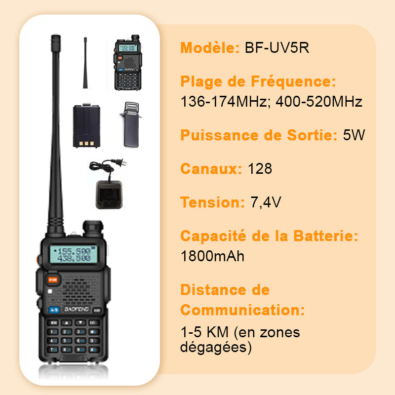 Radio amateur UV-5R longue portée – Walkie-Talkie double bande bidirectionnel