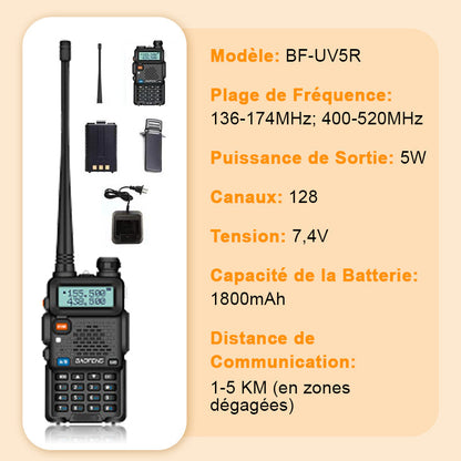 Radio amateur UV-5R longue portée – Walkie-Talkie double bande bidirectionnel