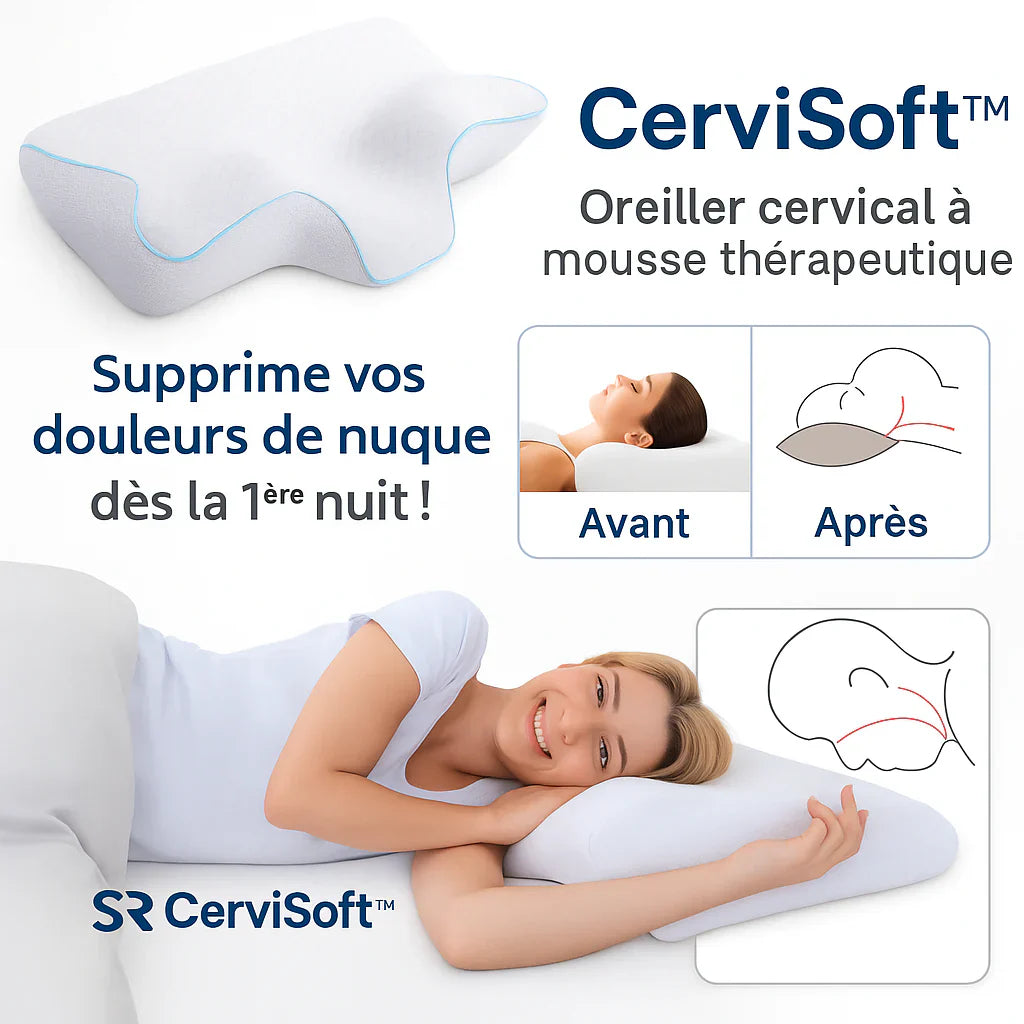 CerviSoft™ Oreiller Cervical à Mousse Thérapeutique | Supprime vos douleurs de nuque dès la 1ère nuit!