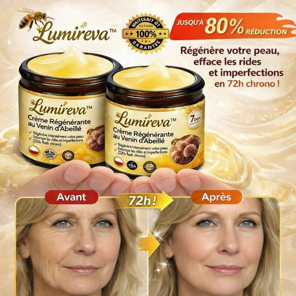 Lumireva™ Crème Régénérante au Venin d’Abeille | Régénère votre peau, efface les rides et imperfections en 72h chrono !