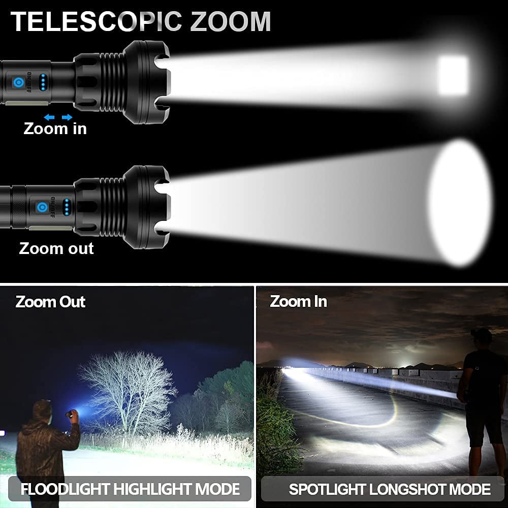 Lampe de poche tactique LED rechargeable avec laser - 90 000 lumens ultra-puissants ⚡