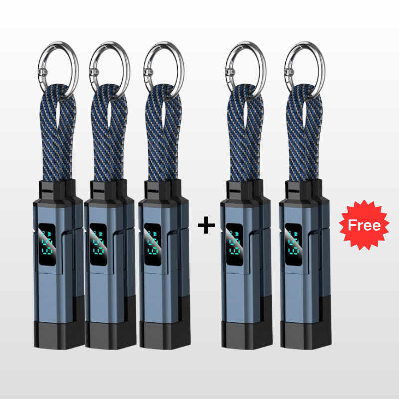 💐50% DE RÉDUCTION ! 🔌 Câble de charge 4 en 1 avec affichage numérique et anneau porte-clés – charge rapide, résistant aux nœuds et compact ⚡🔑【Offre Limitée】