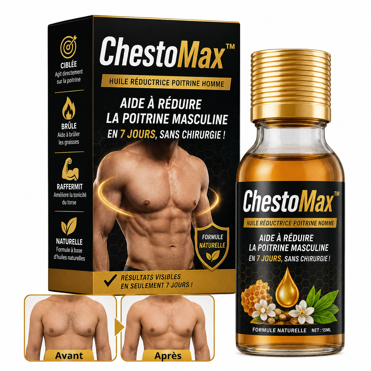 ChestoMax™ Huile Anti-Poitrine | Réduit la Poitrine chez les Hommes en 7 Jours, Sans Chirurgie!