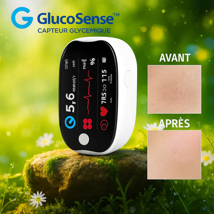 GlucoSense™ Capteur Glycémique | Économisez des centaines d'euros sur les bandelettes grâce à une lecture de la glycémie précise à 99,9 % – et ce, sans aucune aiguille.