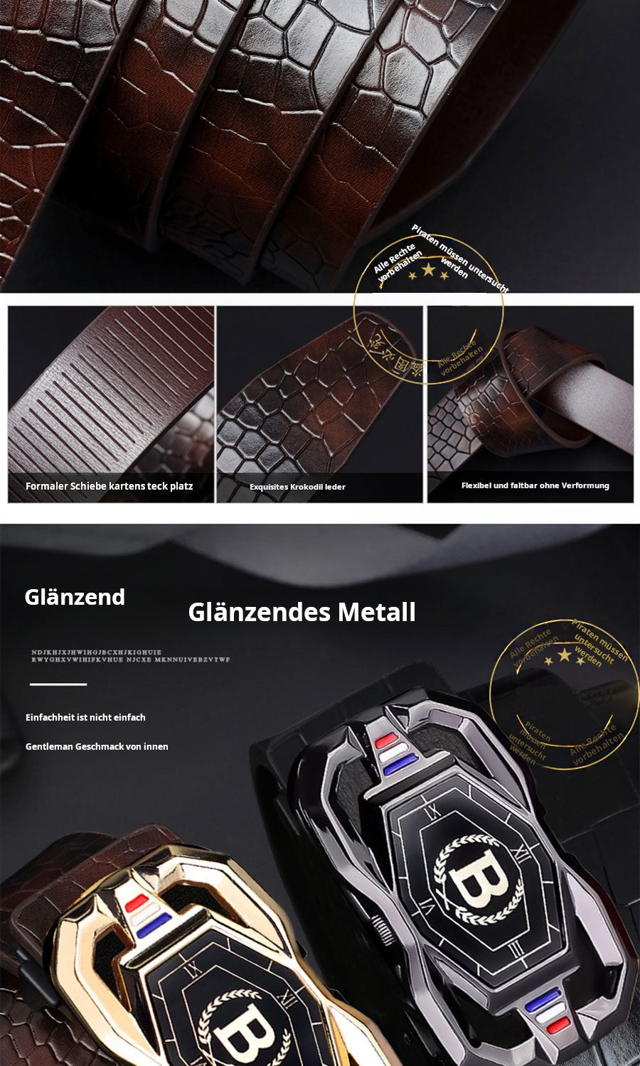 📢📢50 %  DE RÉDUCTION !! ⏰🐊Ceinture en cuir pour homme avec motif crocodile raffiné, boucle automatique et fabriquée en cuir de vachette.