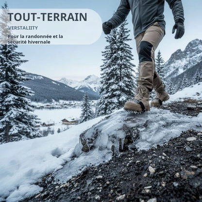 Crampons 26 Dents en Acier de Manganèse 🥾 | Plaques Antidérapantes en Acier Inoxydable ⚙️ | Performance sur Glace, Neige, Boue et Escalade ❄️🧗 | Compatibles avec Surchaussures
