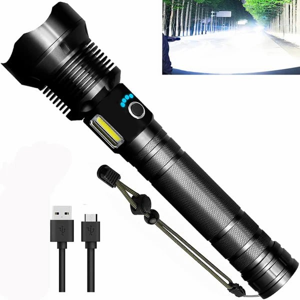 Lampe de poche tactique LED rechargeable avec laser - 90 000 lumens ultra-puissants ⚡