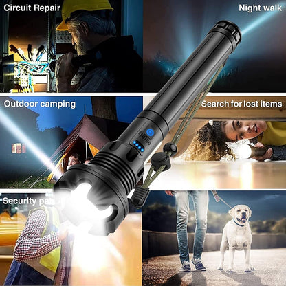 Lampe de poche tactique LED rechargeable avec laser - 90 000 lumens ultra-puissants ⚡