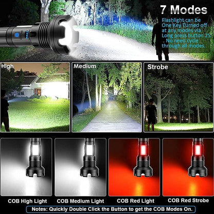 Lampe de poche tactique LED rechargeable avec laser - 90 000 lumens ultra-puissants ⚡