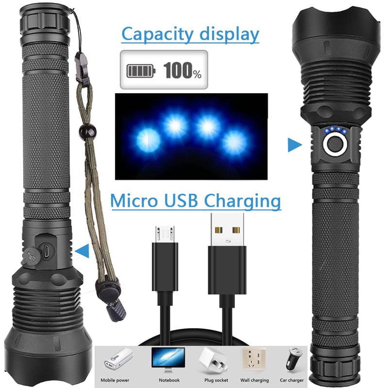 Lampe de poche tactique LED rechargeable avec laser - 90 000 lumens ultra-puissants ⚡