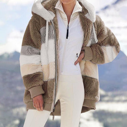 ❄️Offres du début de l'hiver 61%❄️Veste d'hiver en peluche pour femmes avec capuche et poches, en coloris contrastés.