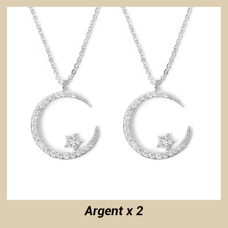 💕60% de réduction💕Collier Étincelant avec Pendentif d'Étoile et de Lune
