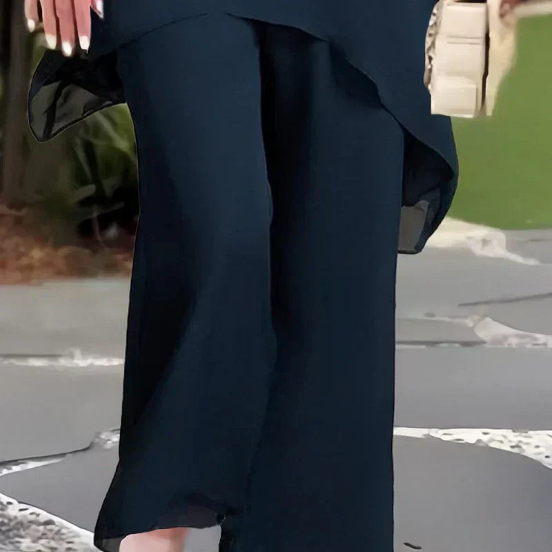 ✨️Nouveaux arrivages✨️Deux-pièces pour femmes : Charmant top asymétrique & pantalon à jambes larges（🔥51 % de réduction）