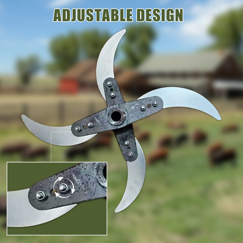 Promo 50% : Lame de coupe 4 lames pour déchiqueteuse d’herbe – Diamètre ajustable 25–26 cm, acier anti-rouille, installation universelle