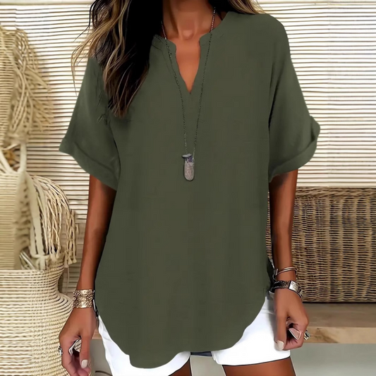 👕 50% DE RÉDUCTION! 🌸 Top Ample Uni à Manches Courtes – Tissu Léger, Coupe Décontractée & Polyvalent ✨