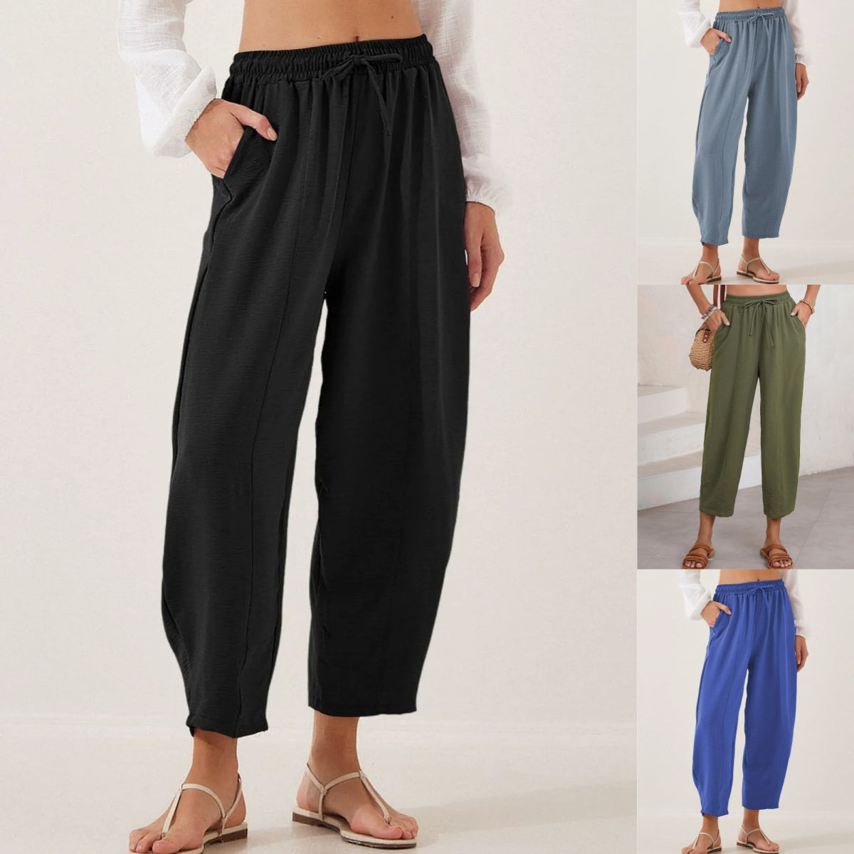 Pantalon décontracté à jambes larges et cordon de serrage pour femme