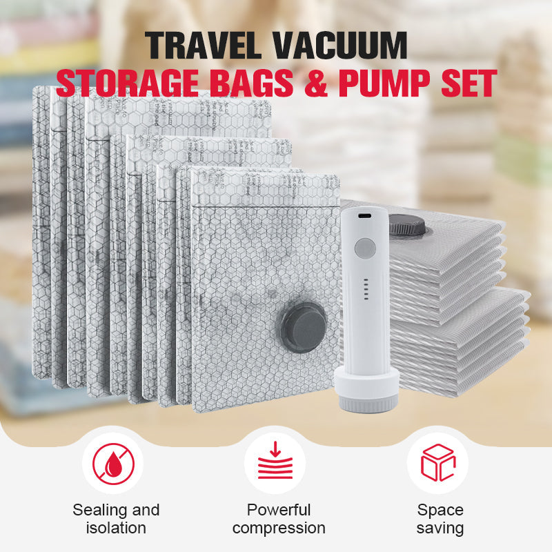 Voyagez léger avec nos Sacs de rangement sous vide et le kit de pompe portable — 50% de réduction, offre du dernier jour