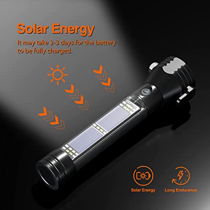 Lampe de poche tactique solaire 10 en 1 — puissante, polyvalente et rechargeable