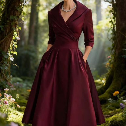 🔥 Vente chaude 50% de réduction 👗Robe Midi Plissée et Évasée à Manches Longues pour Femme