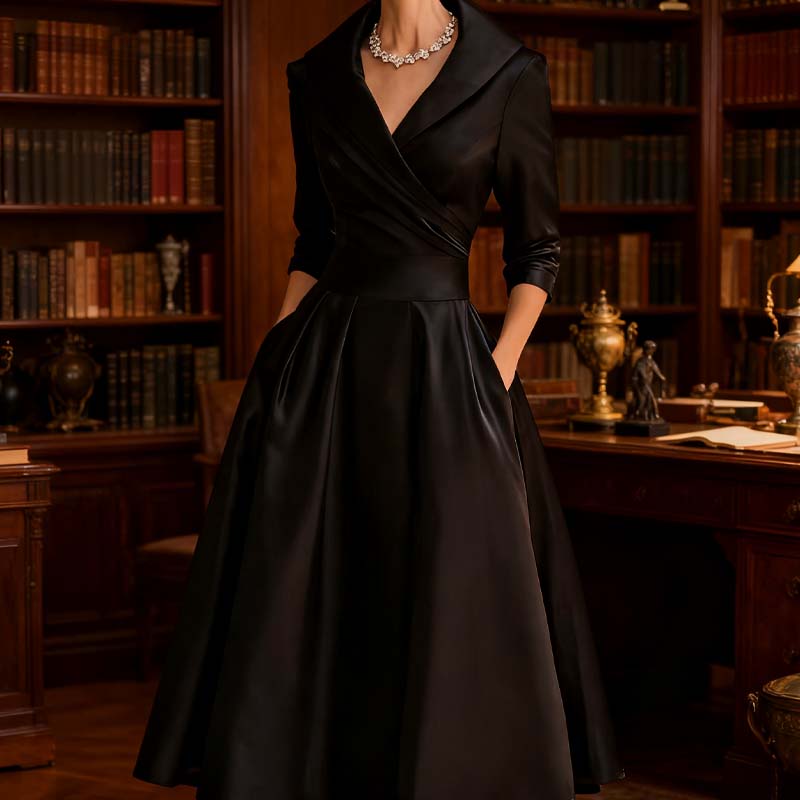 🔥 Vente chaude 50% de réduction 👗Robe Midi Plissée et Évasée à Manches Longues pour Femme
