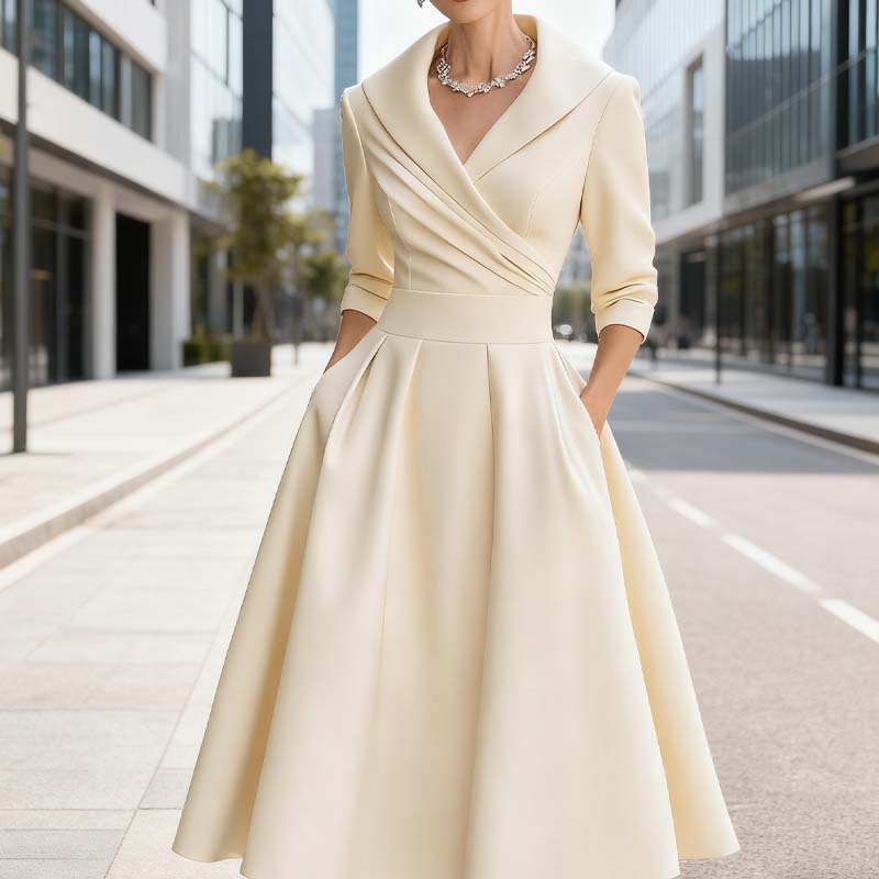 🔥 Vente chaude 50% de réduction 👗Robe Midi Plissée et Évasée à Manches Longues pour Femme