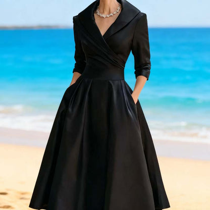 🔥 Vente chaude 50% de réduction 👗Robe Midi Plissée et Évasée à Manches Longues pour Femme