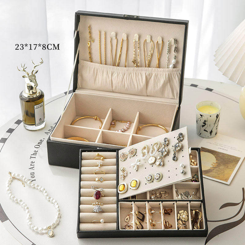 Boîte à bijoux spacieuse en cuir PU avec serrure — rangement élégant pour boucles d’oreilles et colliers
