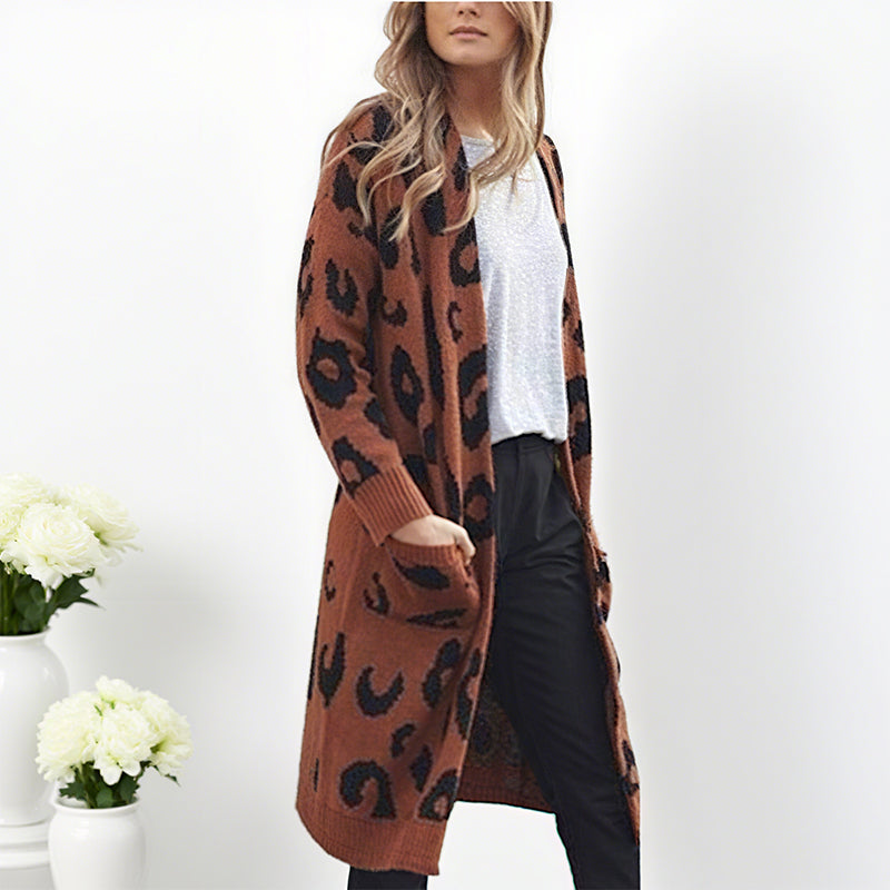 Cardigan en maille à motif léopard pour femme