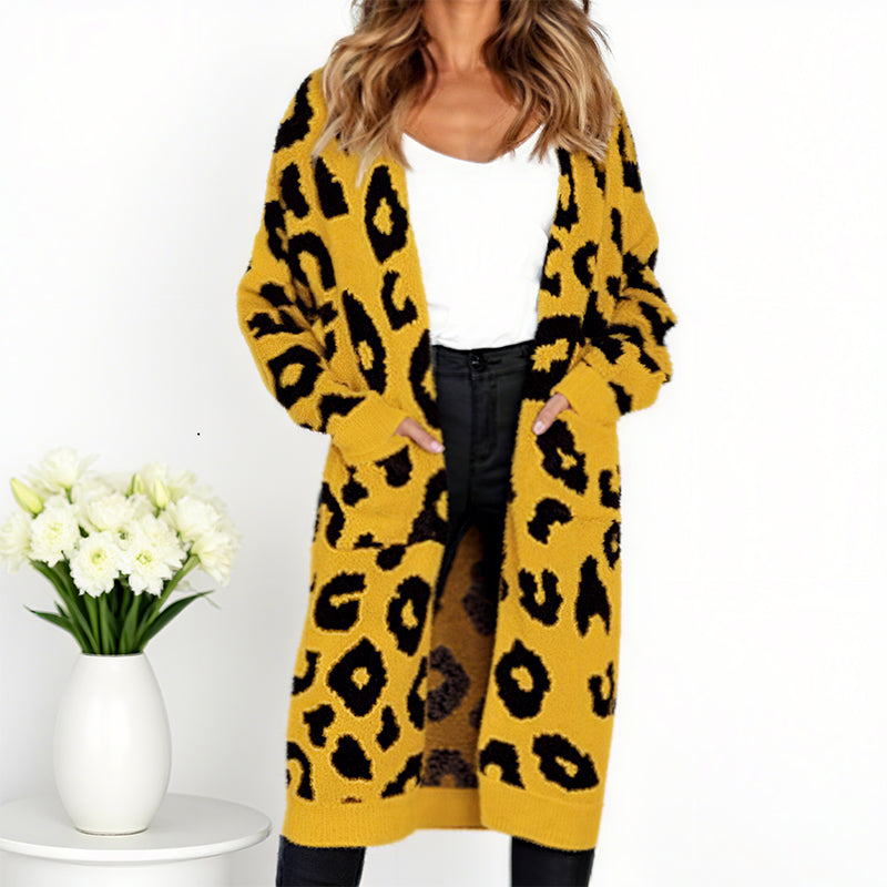 Cardigan en maille à motif léopard pour femme