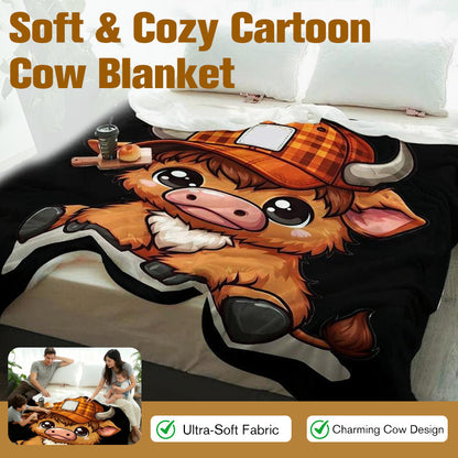 Couverture ultra-douce au motif vache dessin animé – confort moelleux et design ludique