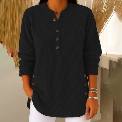👗👚Hauts Henley en velours côtelé boutonnés pour femmes：chic et flatteur pour tous les looks📢50% DE RÉDUCTION✨