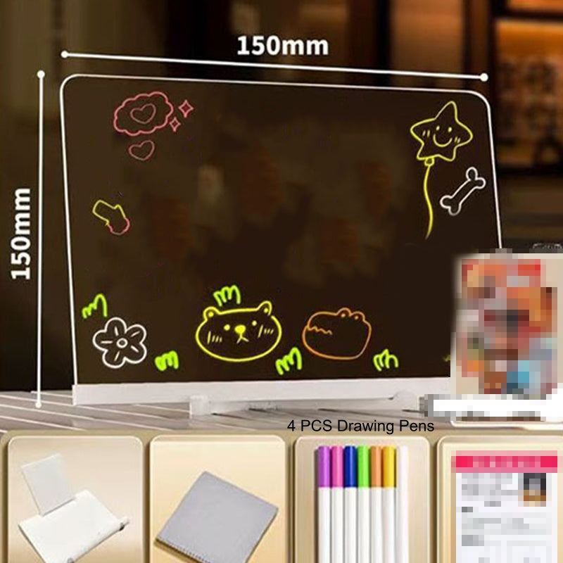 🎨 50 % DE RÉDUCTION ! ✨ TABLETTE À DESSIN LUMINEUSE - Surface phosphorescente réutilisable, support ajustable pour les dessins et l'écriture des enfants, fonctionne sur piles avec stylet inclus 🖍️💡