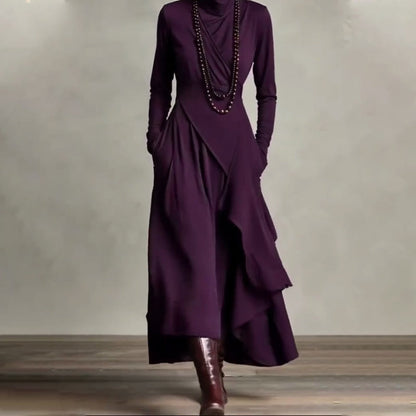 📢📢40 % de réduction !!!✨Robe longue asymétrique drapée à col haut élégante pour femme