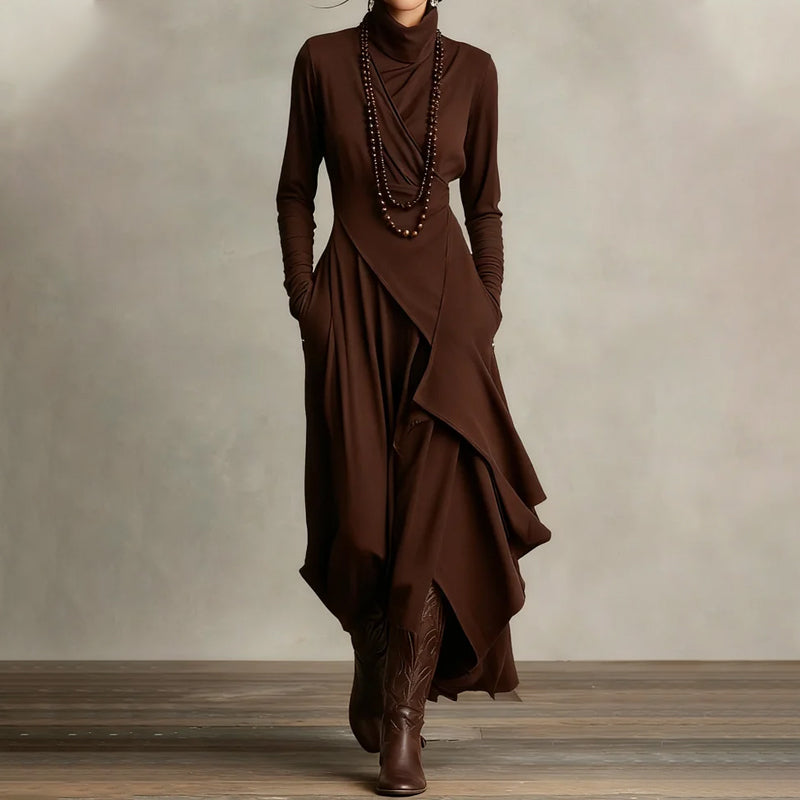 📢📢40 % de réduction !!!✨Robe longue asymétrique drapée à col haut élégante pour femme
