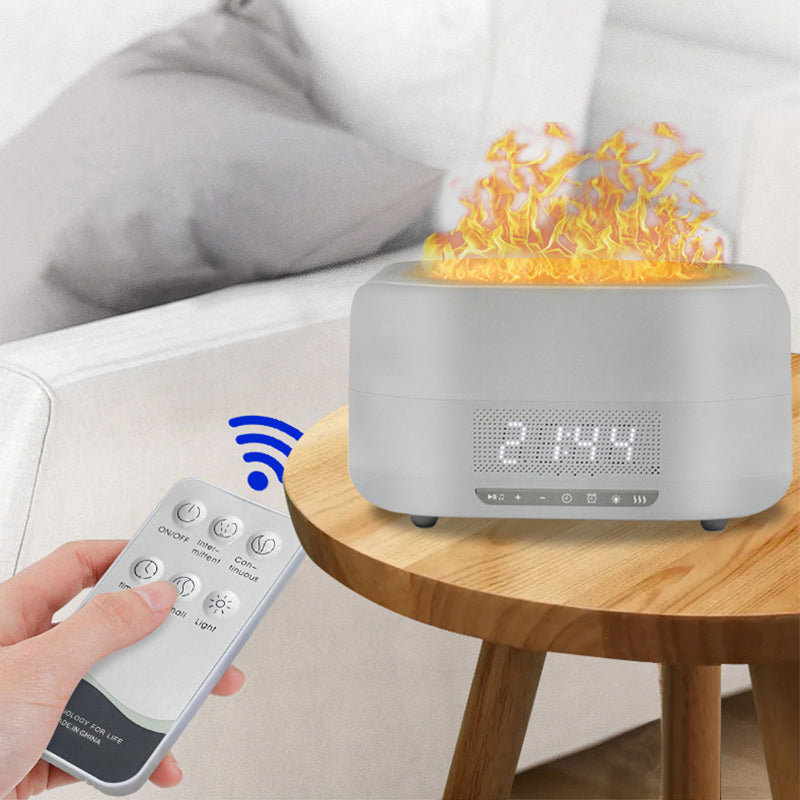 Diffuseur d'arômes à effet flamme, humidificateur intégré et enceinte Bluetooth — ambiance chaleureuse à domicile