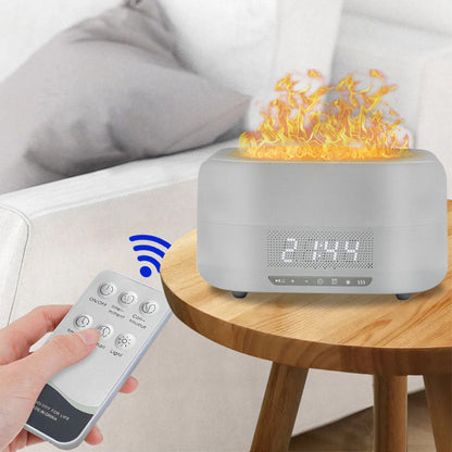 Diffuseur d'arômes à effet flamme, humidificateur intégré et enceinte Bluetooth — ambiance chaleureuse à domicile