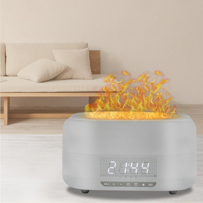 Diffuseur d'arômes à effet flamme, humidificateur intégré et enceinte Bluetooth — ambiance chaleureuse à domicile