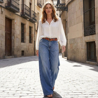 👖✨ 60% de réduction ! Jean Vintage Taille Haute à Jambes Larges pour Femme – Délavage rétro, coupe flatteuse & confort en coton toute la journée