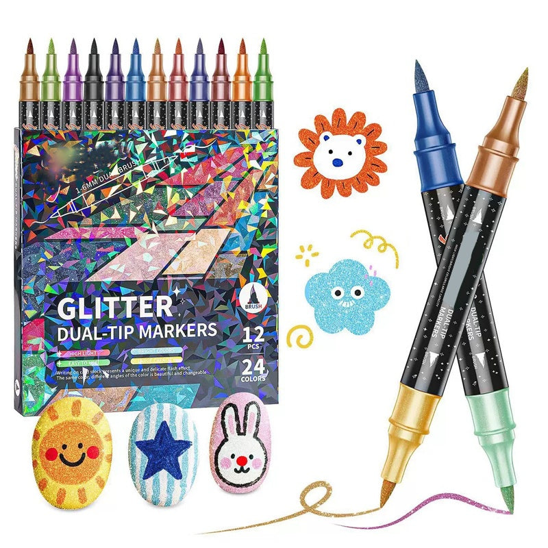 🎨Marqueurs pinceaux à effet pailleté🥇Créez des œuvres scintillantes en toute fluidité 🥳 (🌈24 à 96 couleurs | Écriture fluide sans bouchons | Ne traverse pas le papier📝)
