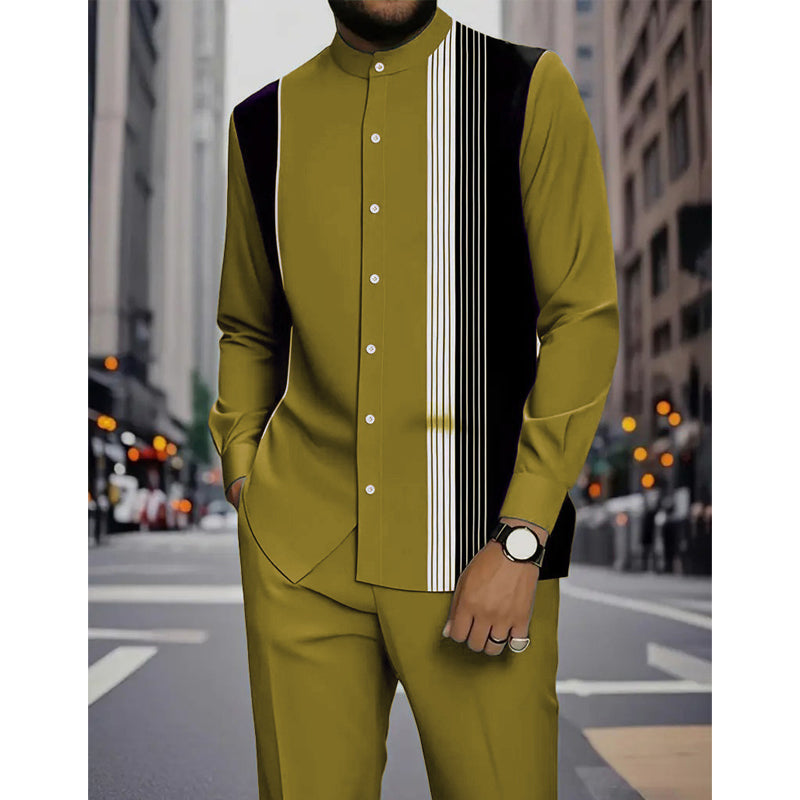 📢📢36 % de réduction !! ⏰Ensemble 2 pièces homme chemise rayée et pantalon – style sans effort