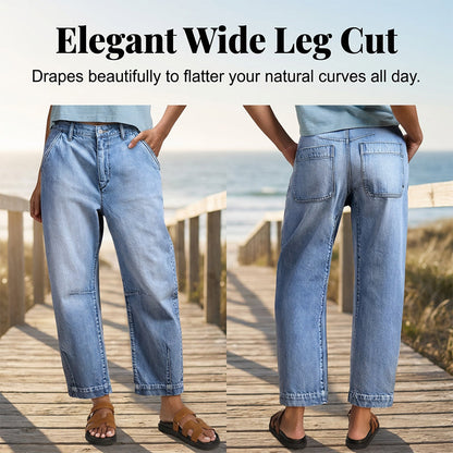 🌟 Short en jean large taille haute pour femme – Effet allongeant et délavage vintage – Pantalon court décontracté – Idéal pour l'été, la plage ou une journée de détente 👒