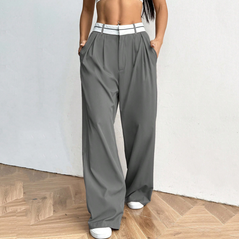 Pantalon large et élégant 💃 Ceinture bicolore + taille haute ✨ Parfait pour le travail ou le shopping 👜