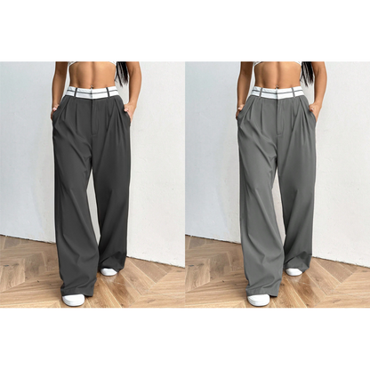Pantalon large et élégant 💃 Ceinture bicolore + taille haute ✨ Parfait pour le travail ou le shopping 👜