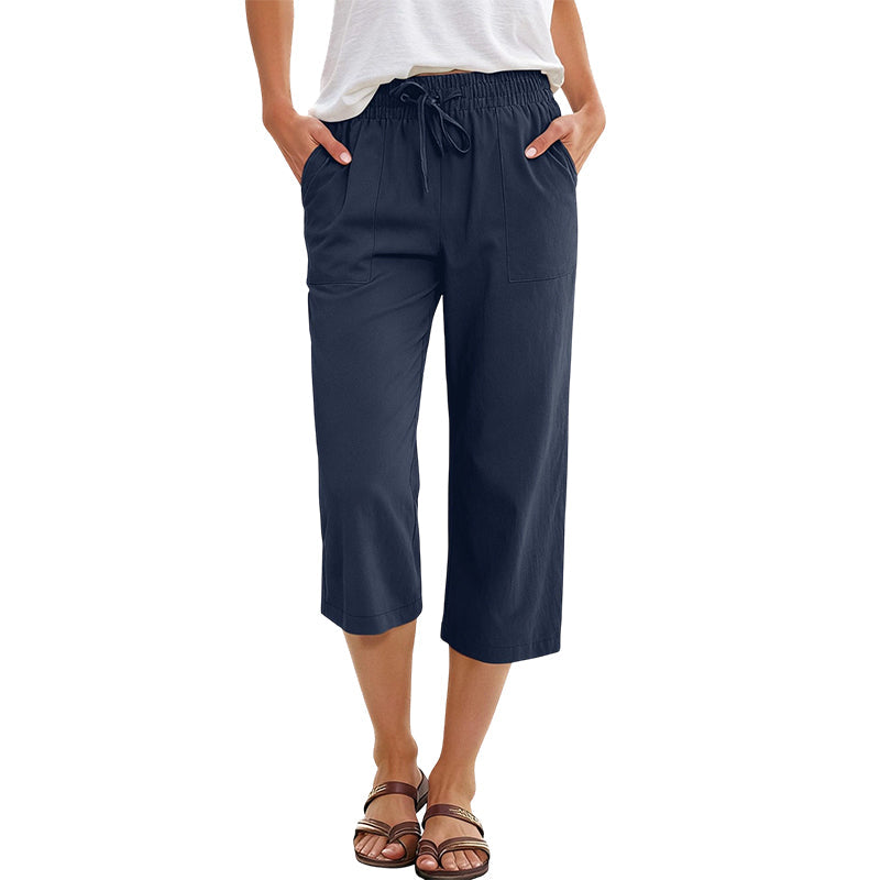 👖 50% DE RÉDUCTION! 🌸 Pantalon Court pour Femme en Mélange Coton-Lin – Léger, Respirant & Parfait Pour Un Look Décontracté En Été ☀️