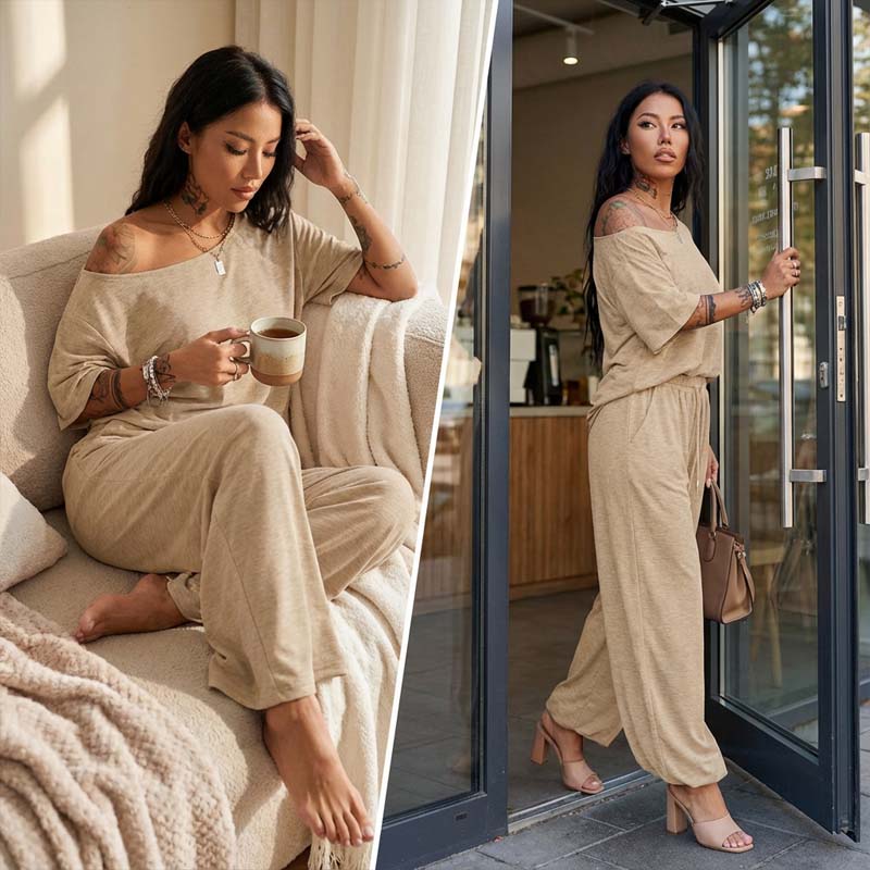 Ensemble 2 pièces pour femme : haut à épaules dénudées et pantalon