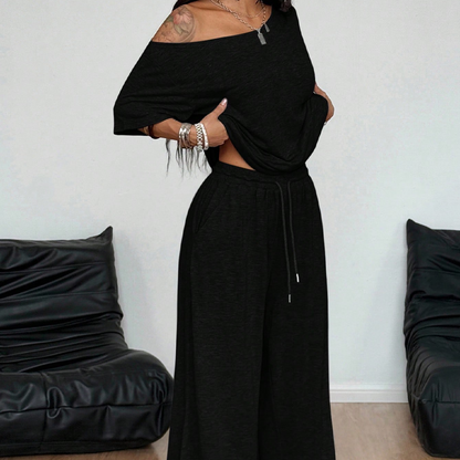 Ensemble 2 pièces pour femme : haut à épaules dénudées et pantalon