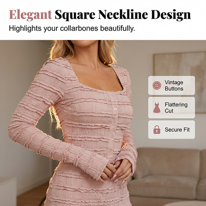 💐50 % de réduction + livraison gratuite🌺Robe Longue à Volants – Corsage Froncé & Encolure Carrée🌺💎【Édition Limitée】