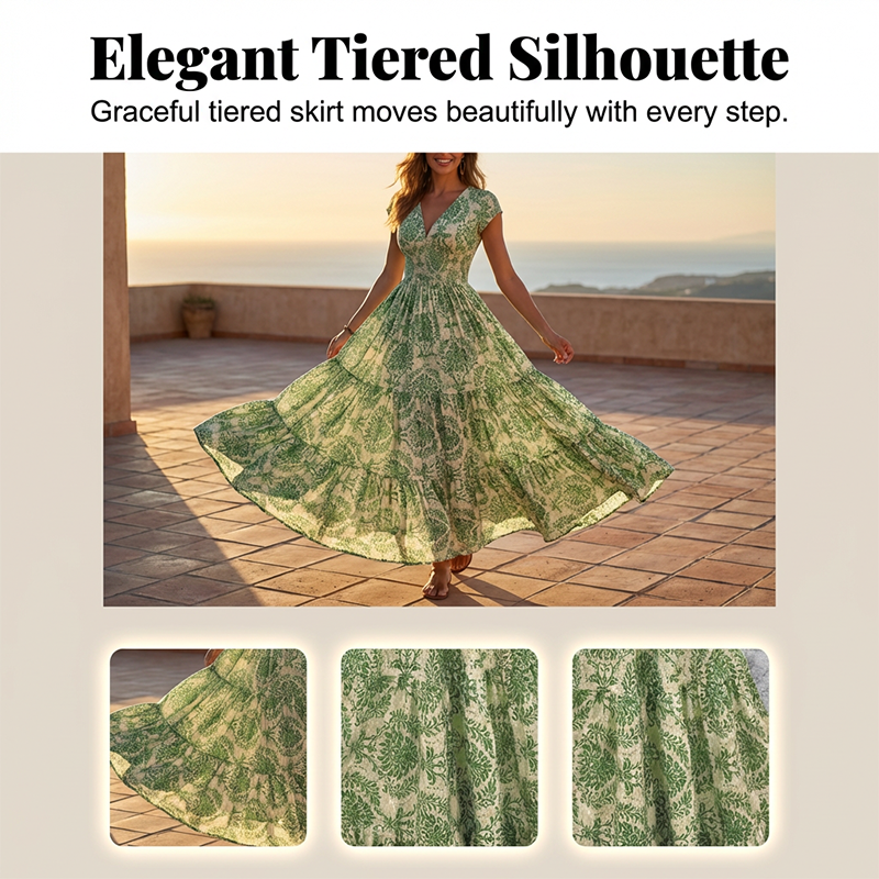 👗 PROMO FLASH : -50% ! 🔥 Robe Longue Femme – Col en V, Imprimé Floral & Taille Froncée, Tissu Léger et Respirant 🍁